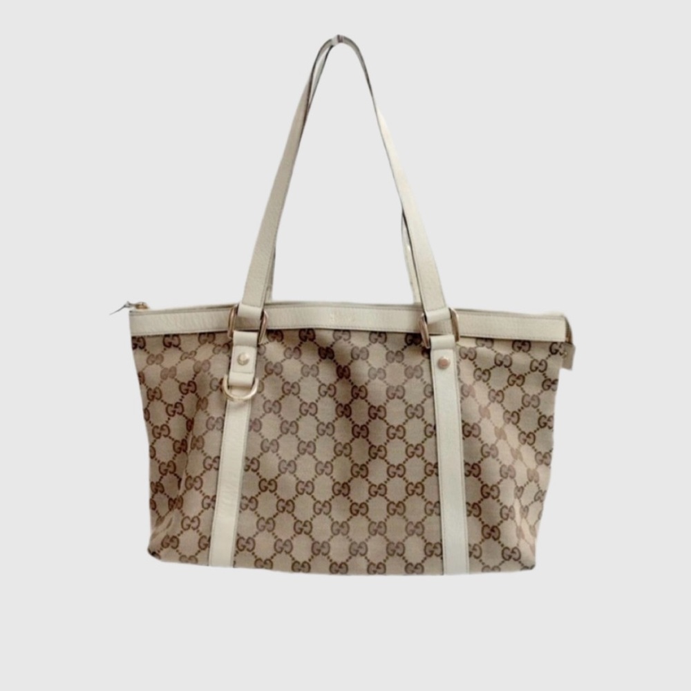 Gucci GG Monogram Canvas Leather Medium Shoulder Bag Tote - Picture 1 of 7